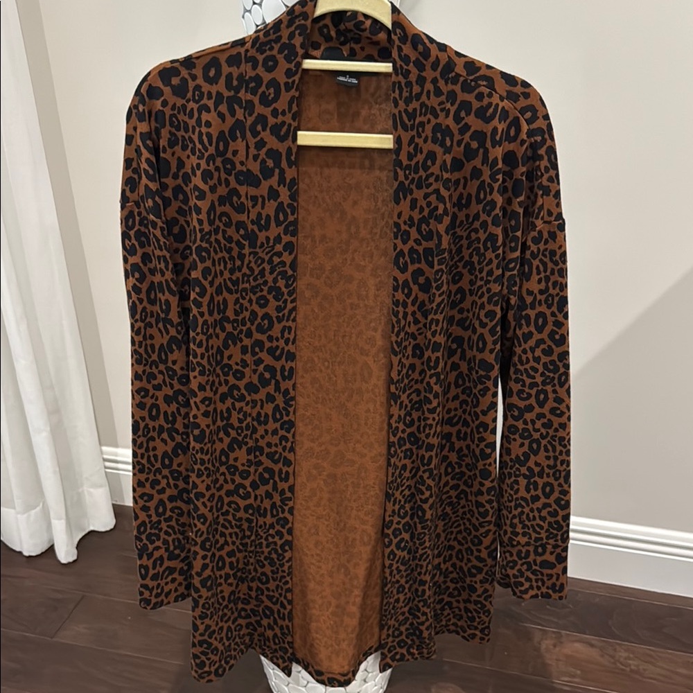 Leopard Print Open-Front Cardigan - Brown/Black